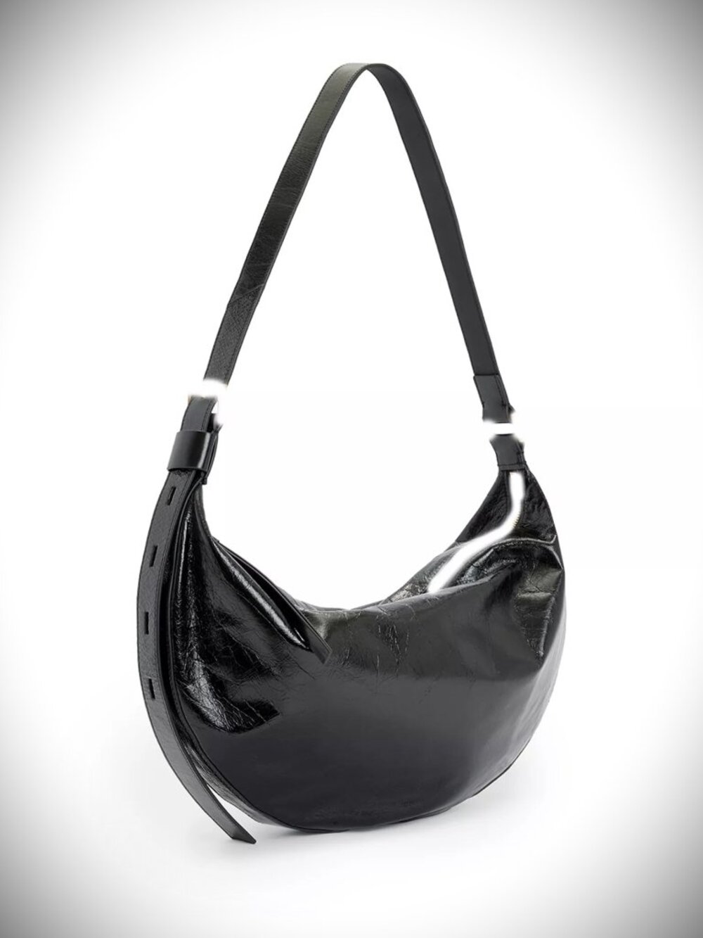 ALLSAINTS Half Moon Distressed Black Color Leather Shoulder Bag